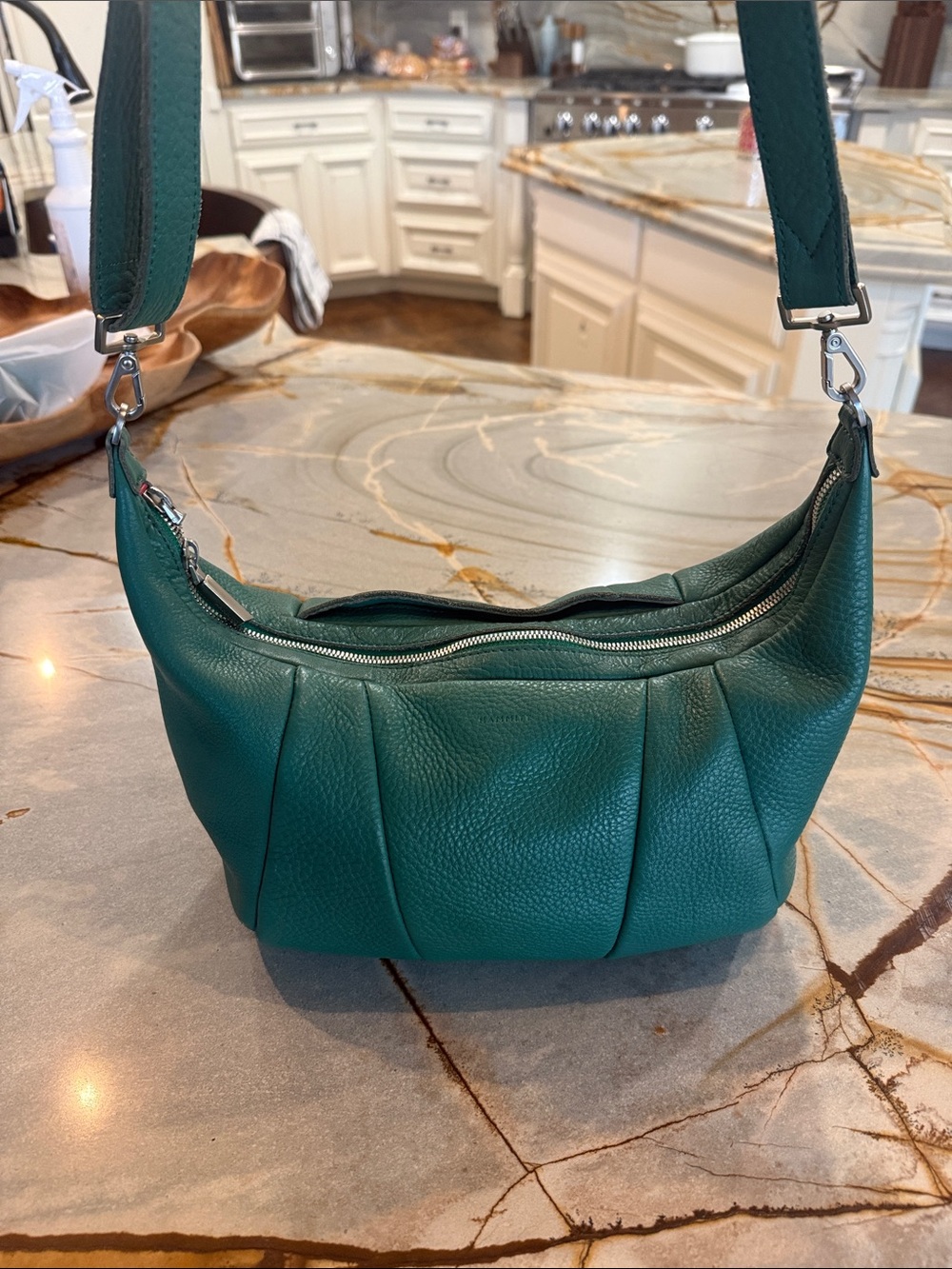 HAMMITT Morgan Verdant Green Leather Brushed Silver Bag EUC